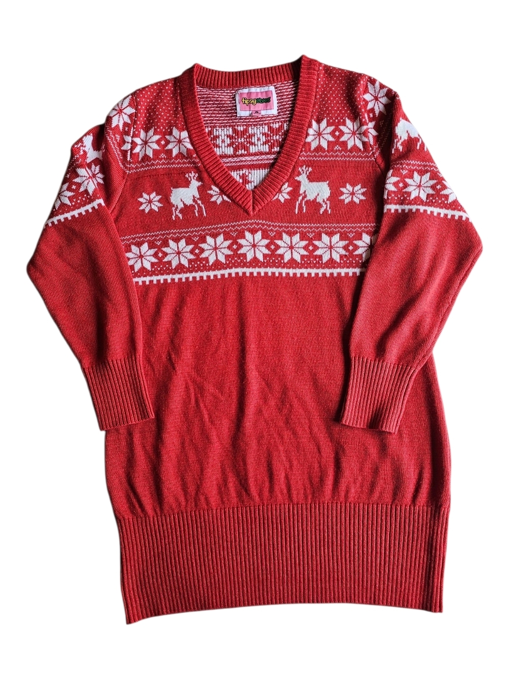 Tipsy Elves Christmas Sweater Dress XL Fair Isle Reindeer Holiday Knit Red